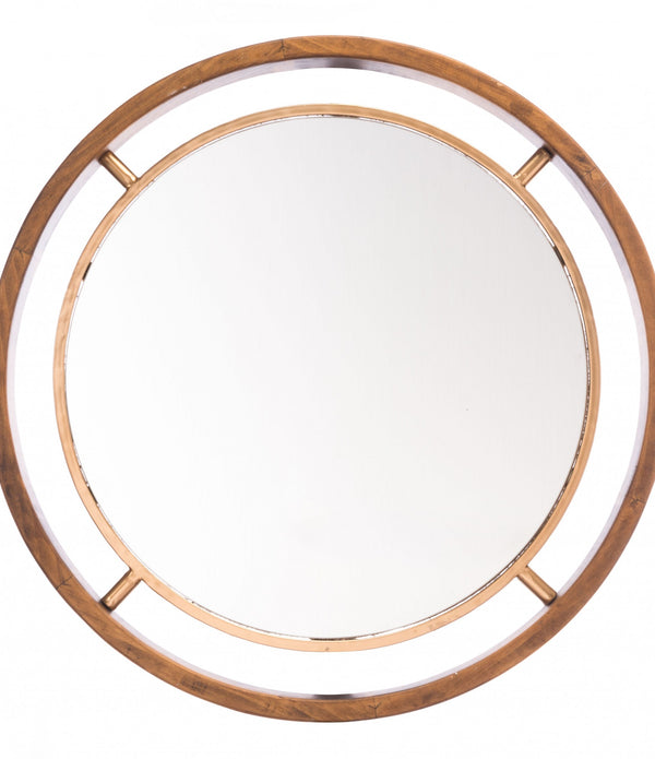 Antiqued Gold Round Wall Mirror