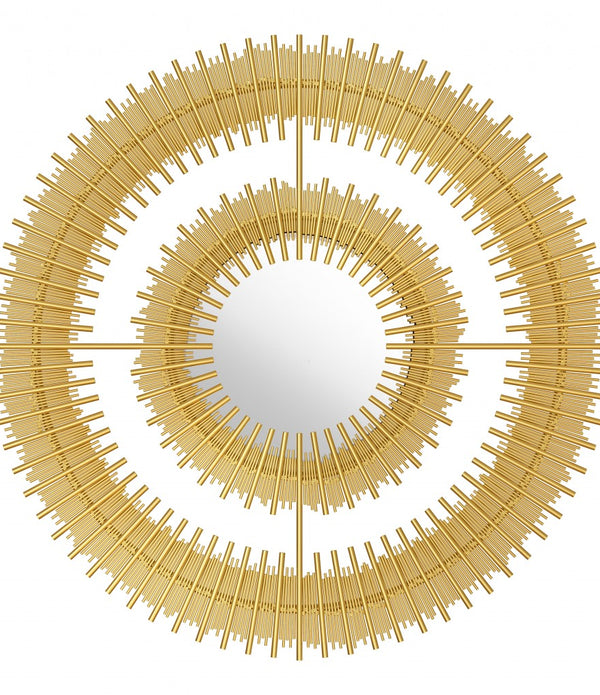 Gold Vertical Pattern Round Mirror