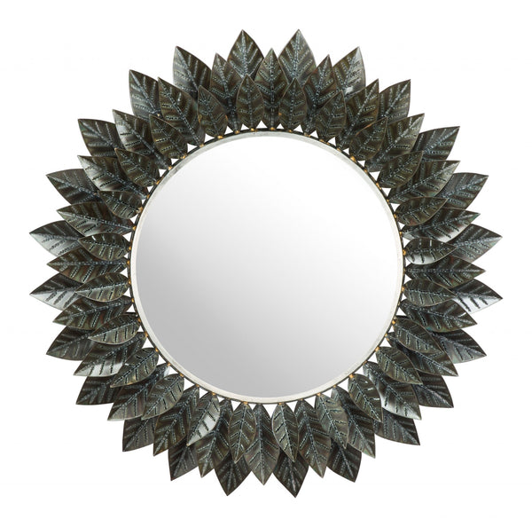 Black Leaf Round Mirror