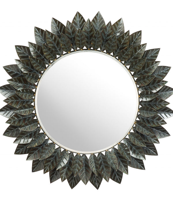 Black Leaf Round Mirror