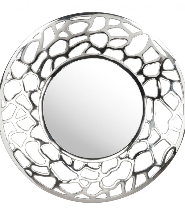 Silver Coral Pattern Round Mirror