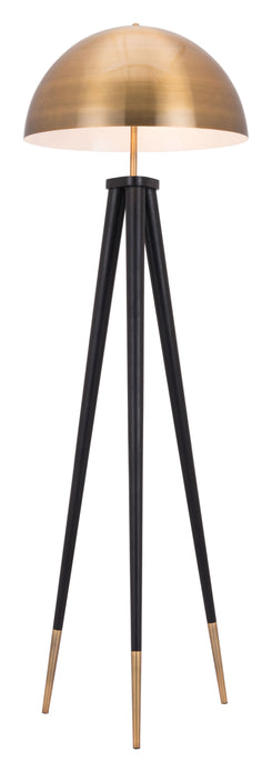 Brass and Black Tall Tripod Dome Floor Lamp