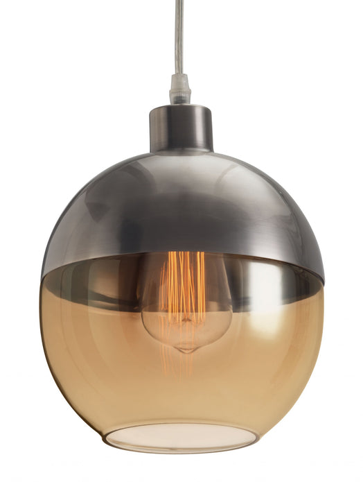 Satin Chrome and Amber Bowl Ceiling Lamp