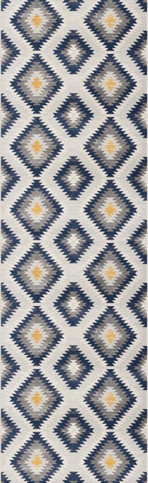 2’ x 4’ Blue and Gray Kilim Pattern Area Rug