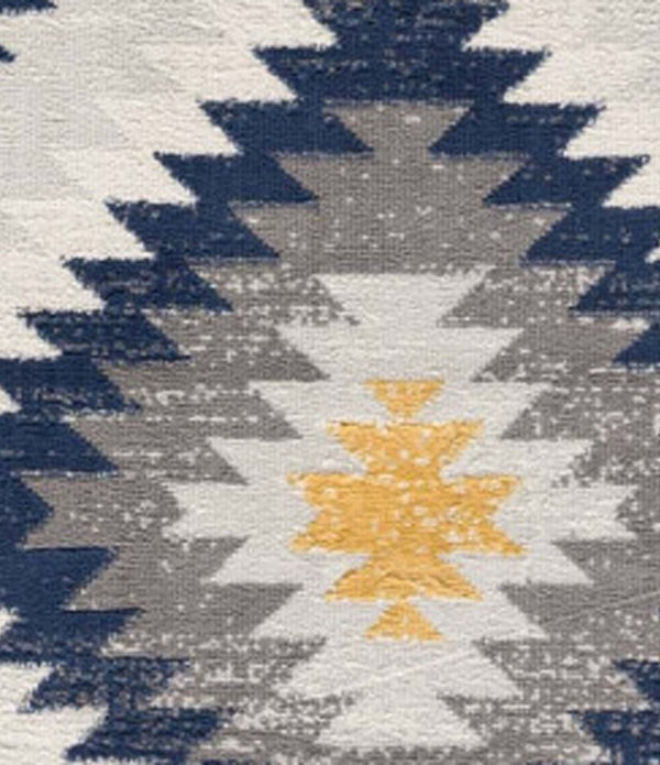 2’ x 4’ Blue and Gray Kilim Pattern Area Rug