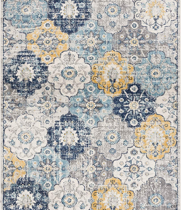 2’ x 4’ Blue Distressed Floral Area Rug