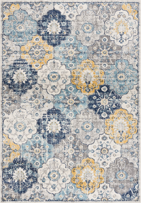 4’ x 6’ Blue Distressed Floral Area Rug