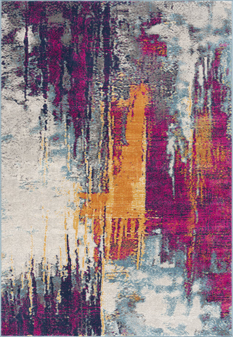 5’ x 8’ Gray and Magenta Abstract Area Rug