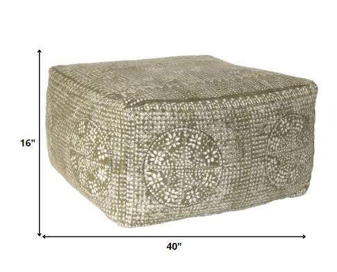 Olive Green Patterned Rectangle Pouf