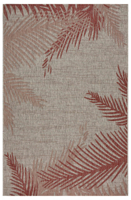 5’ x 7’ Red Palm Leaves Indoor Outdoor Area Rug