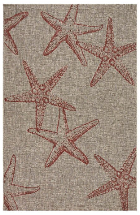 8’ x 9’ Red Starfish Indoor Outdoor Area Rug