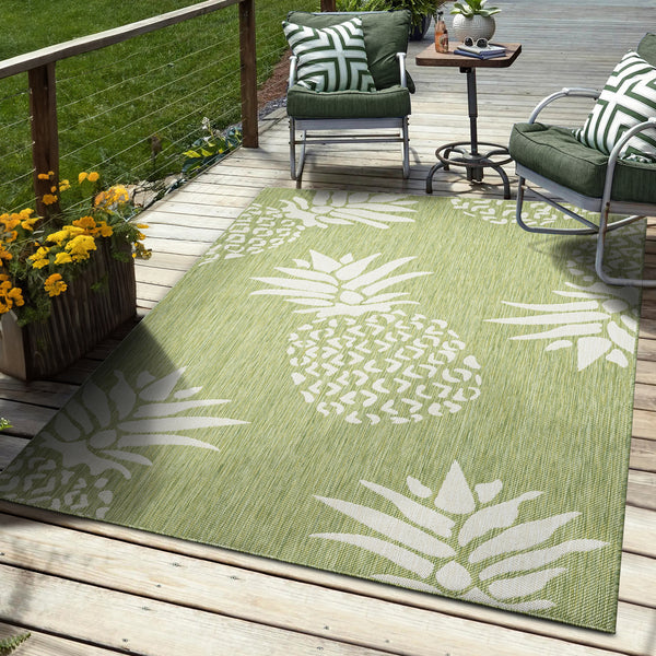 5’ x 7’ Green Pineapple Indoor Outdoor Area Rug