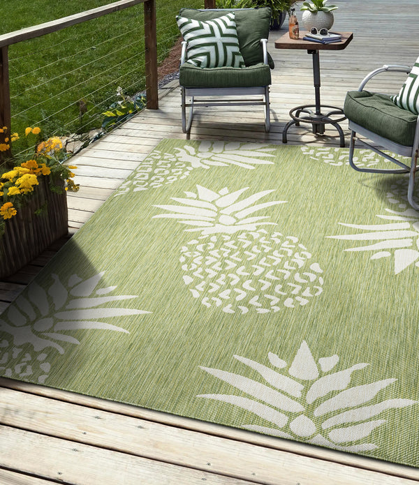 5’ x 7’ Green Pineapple Indoor Outdoor Area Rug