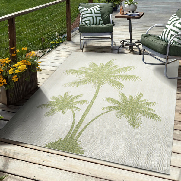 5’ x 7’ Green Palm Tree Indoor Outdoor Area Rug