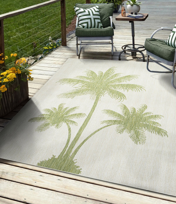 5’ x 7’ Green Palm Tree Indoor Outdoor Area Rug