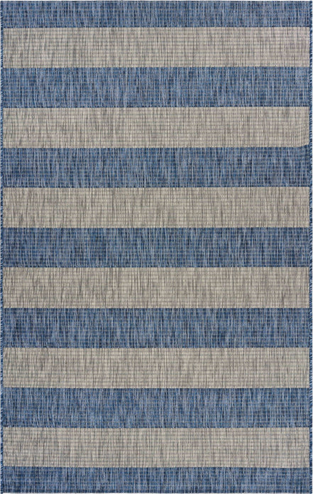 5’ x 7’ Navy Stripes Indoor Outdoor Area Rug