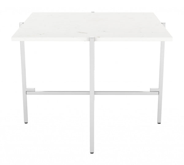 White Marble and Silver Side Table