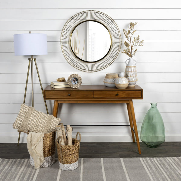 White Stone and Rattan Detail Planter