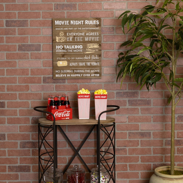 Wooden Movie Night Rules Wall Art