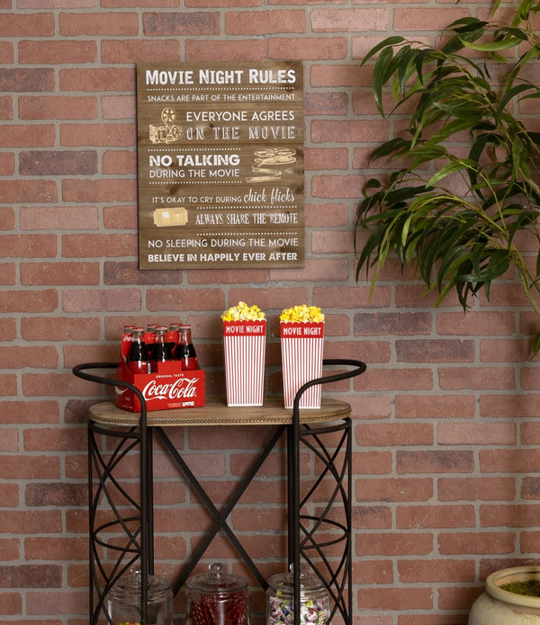 Wooden Movie Night Rules Wall Art