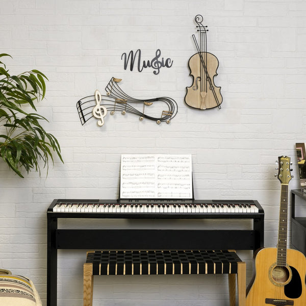 Wood and Metal Violin Shaped Wall Décor