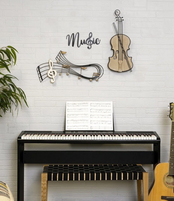 Wood and Metal Violin Shaped Wall Décor