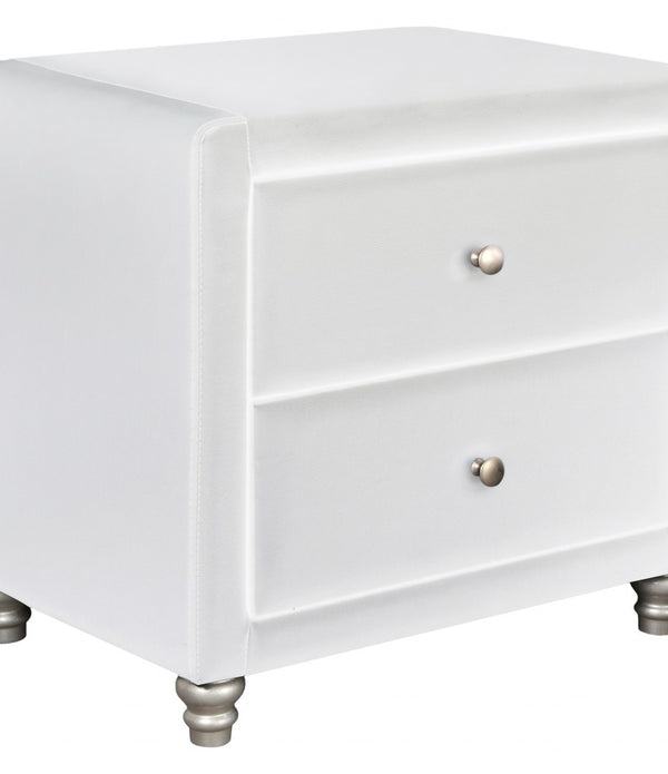 White Upholstered 2 Drawer Nightstand