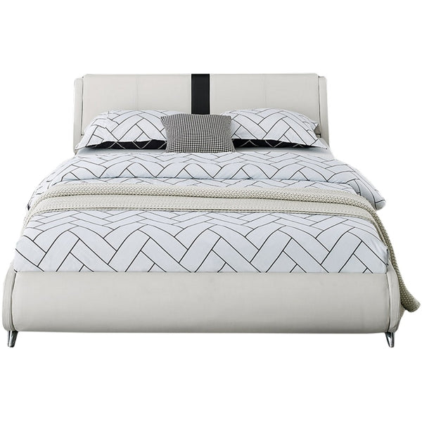 White Platform Queen Bed with Two Nightstands