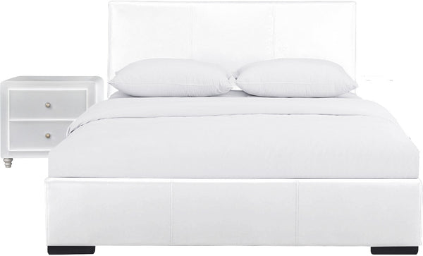 White Upholstered Twin Platform Bed with Nightstand