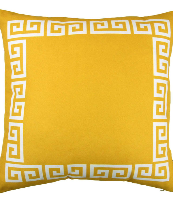 Yellow and White Greek Key Bordered Throw Pillow