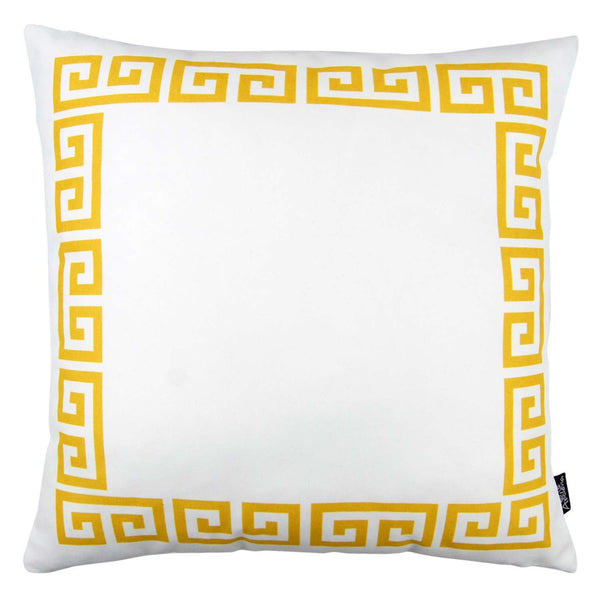 Yellow and White Greek Key Classic Throw Pillow