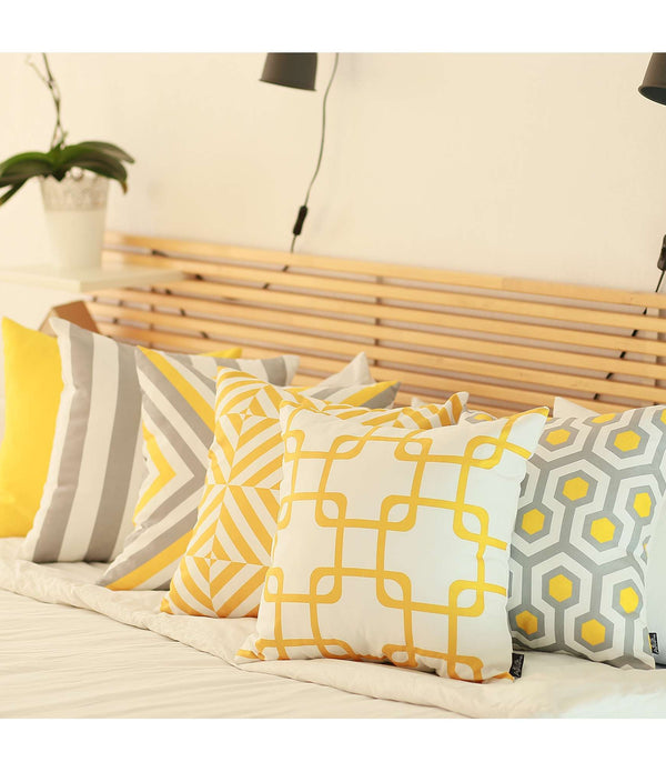 Yellow and White Grid Geometric Throw Pillow