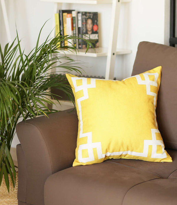 Yellow and White Geometric Border Throw Pillow