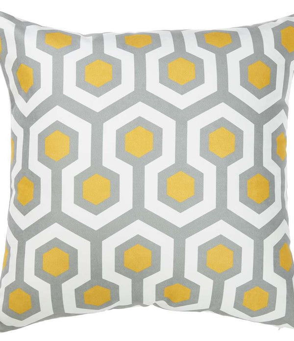 Yellow and Gray Geometric Circuit Throw Pillow