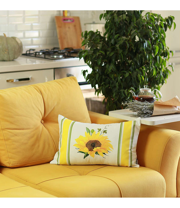 Yellow Sunflower Printed Lumbar Throw Pillow