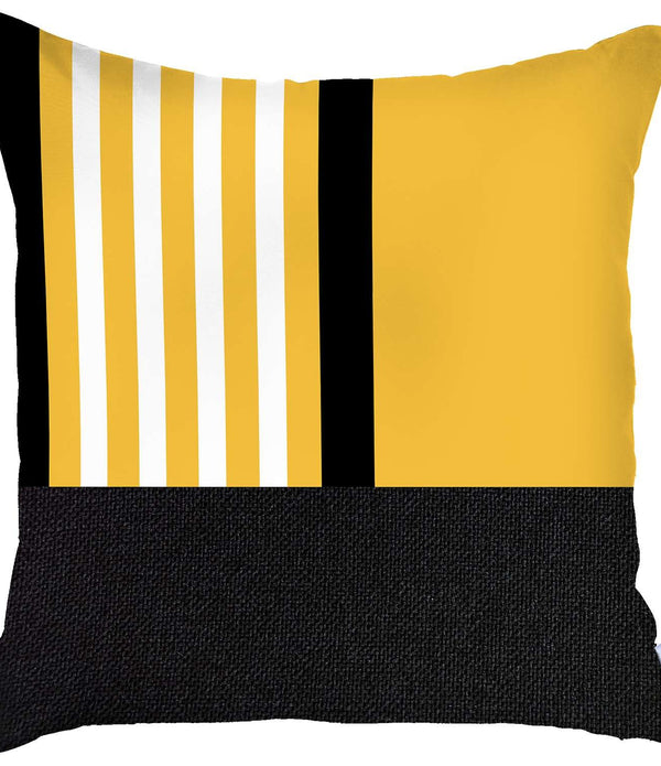 Yellow and Black Printed Geometric Throw Pillow