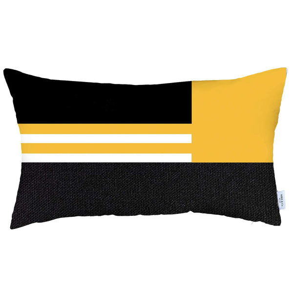 Yellow and Black Geometric Lumbar Throw Pillow