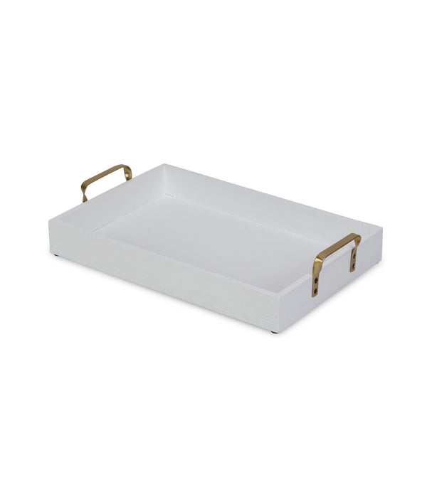 White Wooden Tray with Gold Handles