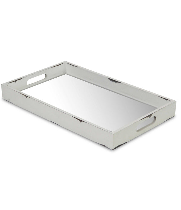 White Wooden Mirrored Serving Tray