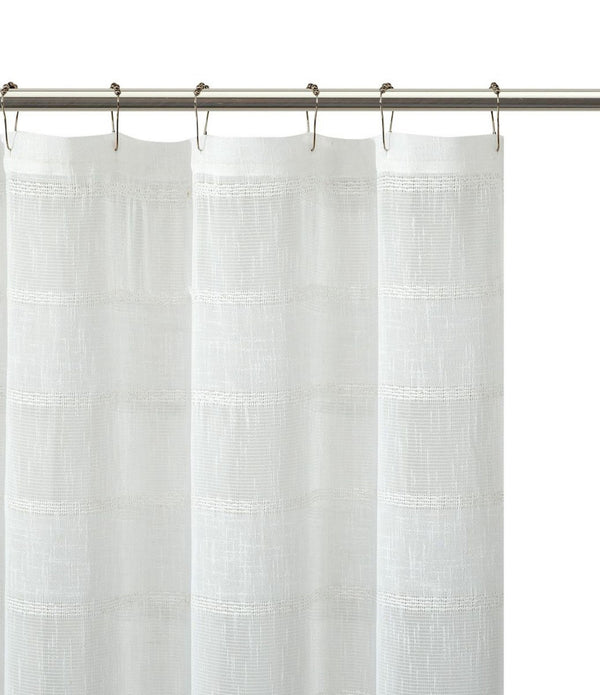 White Striped Embroidered Shower Curtain