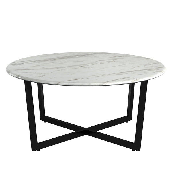 White on Black Faux Marble Round Coffee Table