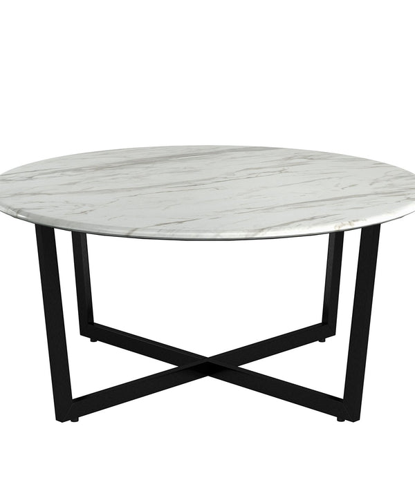 White on Black Faux Marble Round Coffee Table