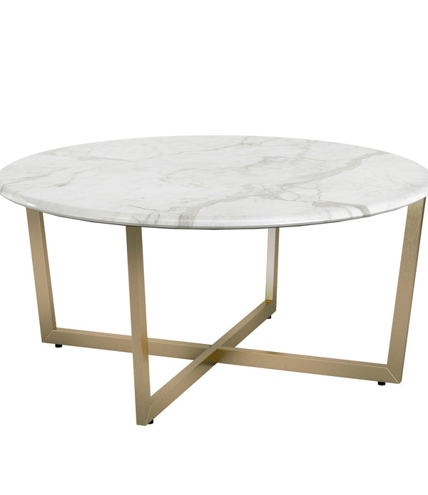 White on Gold Faux Marble Round Coffee Table