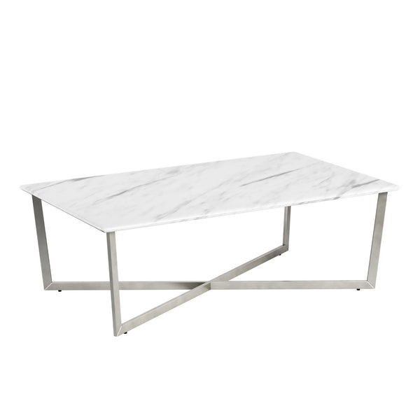 White on Stainless Faux Marble Coffee Table