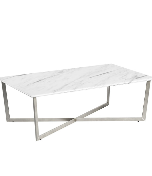 White on Stainless Faux Marble Coffee Table