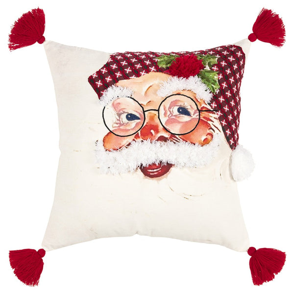 White Vintage Santa Rosy Cheeks Christmas Throw Pillow