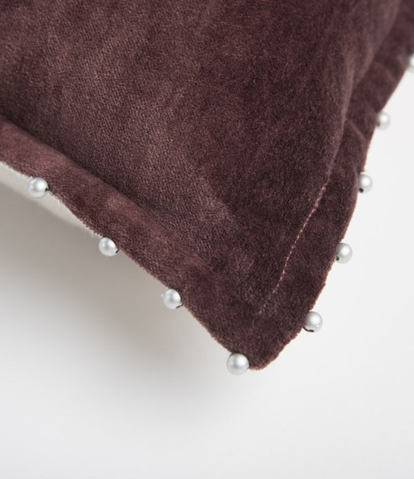 Wine Solid Pearl Beaded Edge Throw Pillow