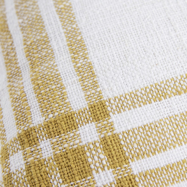 White Gold Open Plaid Textured Throw Pillow