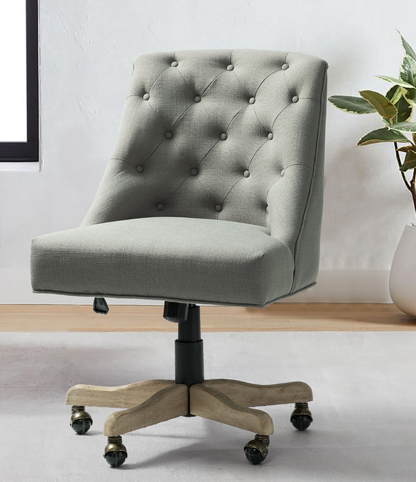 Gray Tufted Back Linen Style Rolling Office Chair