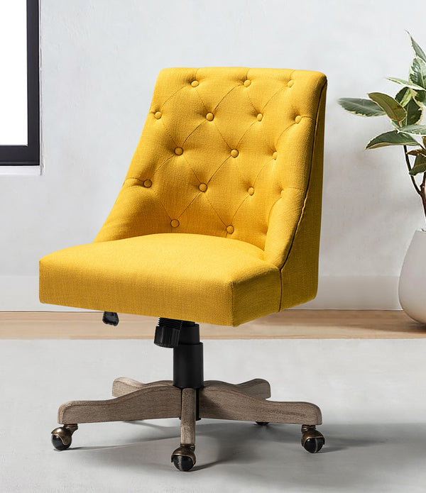 Golden Mustard Tufted Back Linen Style Rolling Office Chair